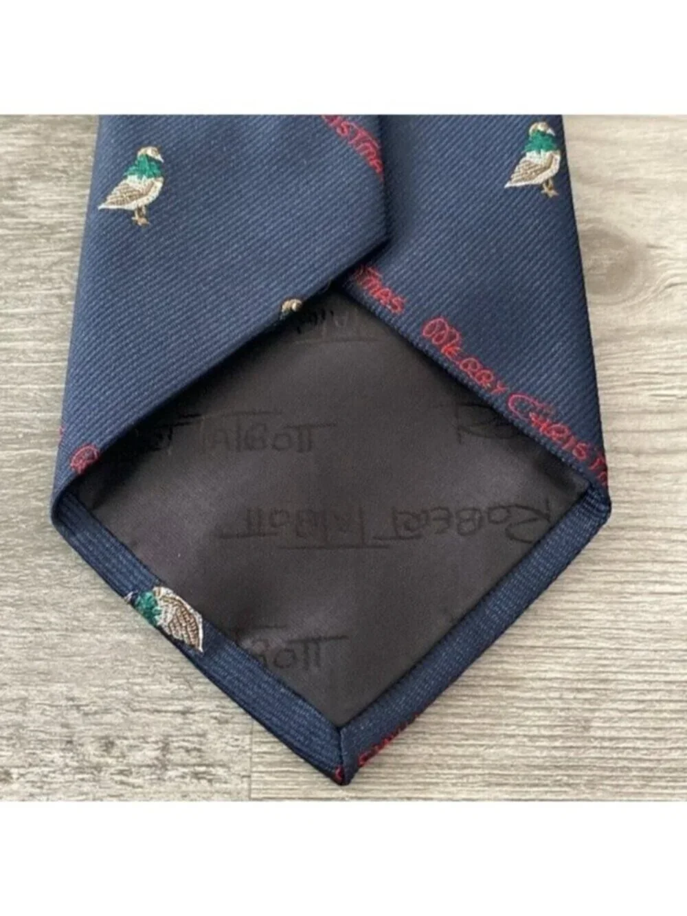 Robert Talbott Neck Tie Mallard Duck Merry Christmas Bow Novelty Blue Red 55